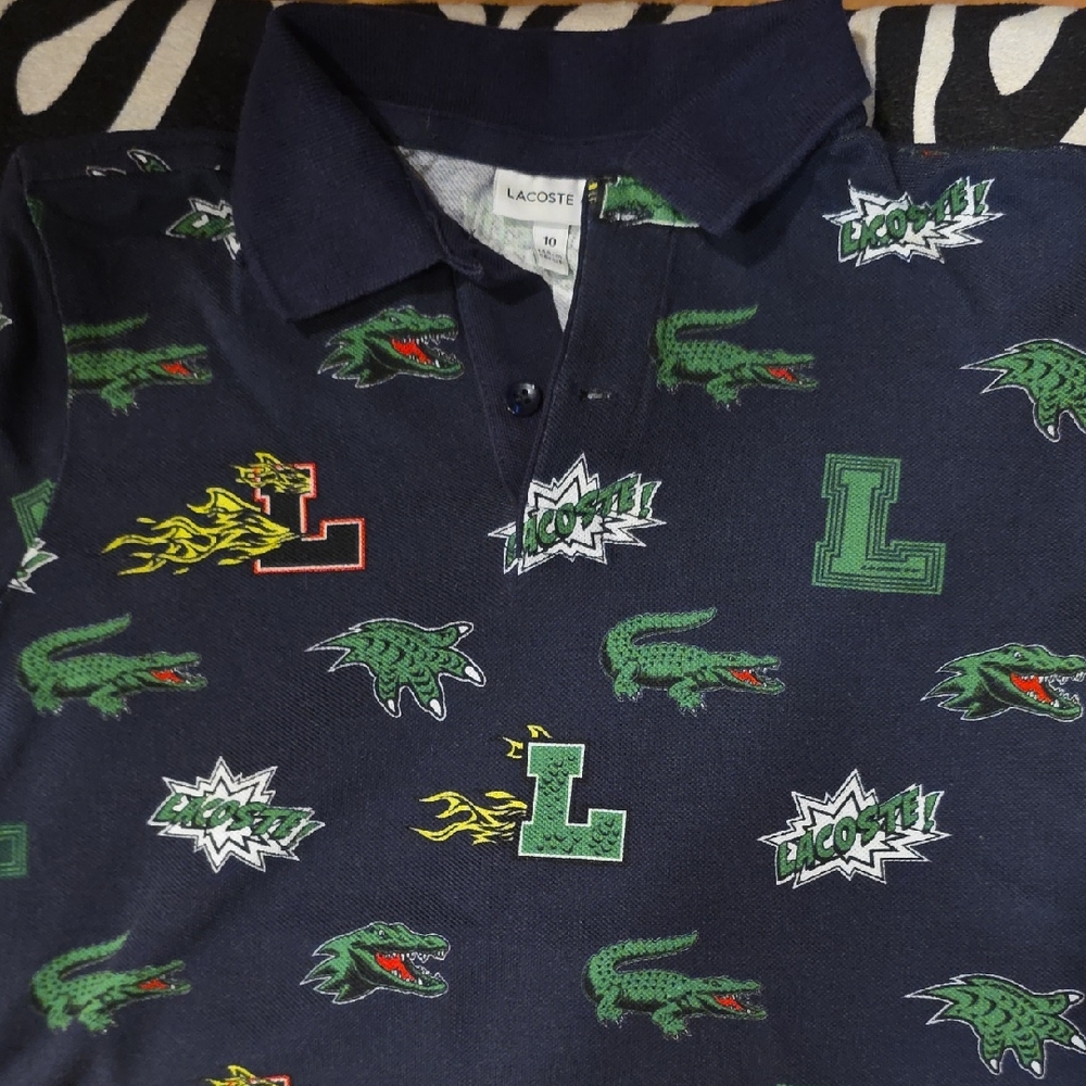 Lacoste Dark Blue Polo with Green and Yellow Graphics